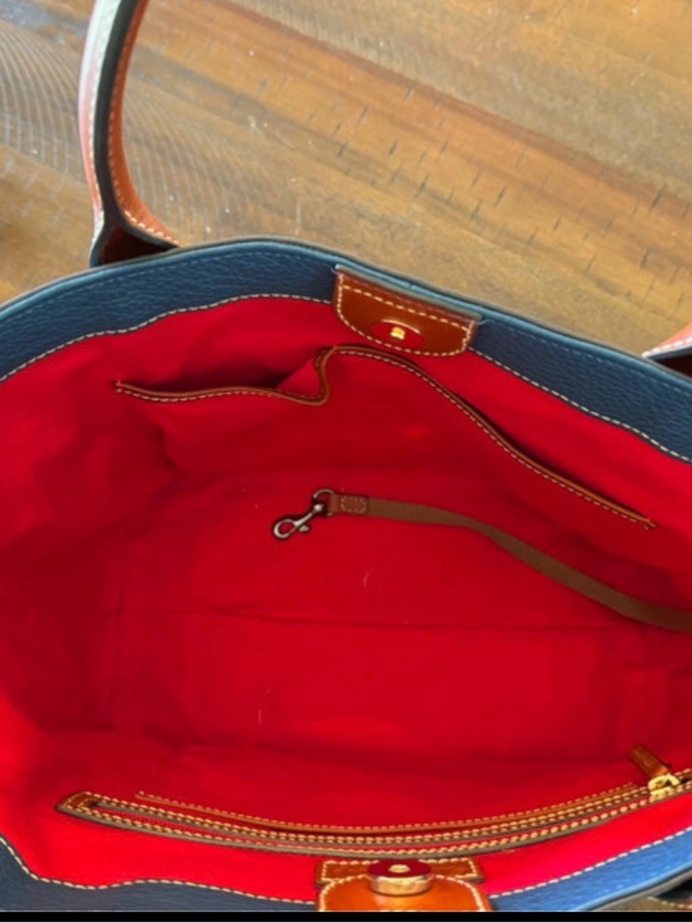 Dooney & Bourke Teal Pebbled Leather Tote with Brown Handles - Picture 4 of 8
